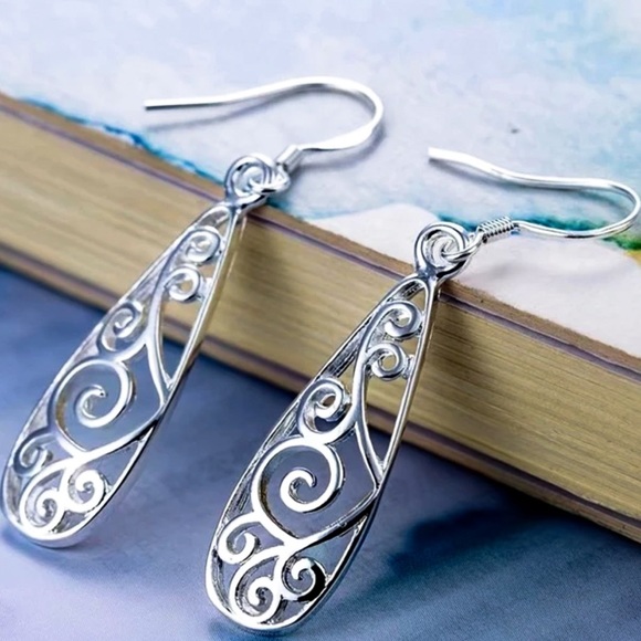 Any 2/$20! Silver Openwork Teardrop Boho Earrings - Picture 5 of 10